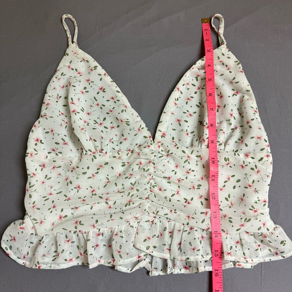 Princess Polly top women 8 spaghetti strap cropped floral eilish blouse white - Picture 7 of 7